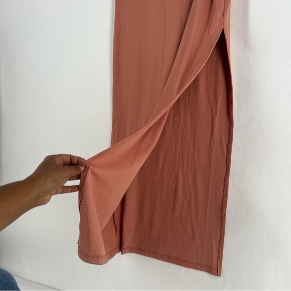 Haute Monde Blush Pink Stretch Ribbed Jersey Knit Side Slit Bodycon Maxi Dress - Picture 7 of 13